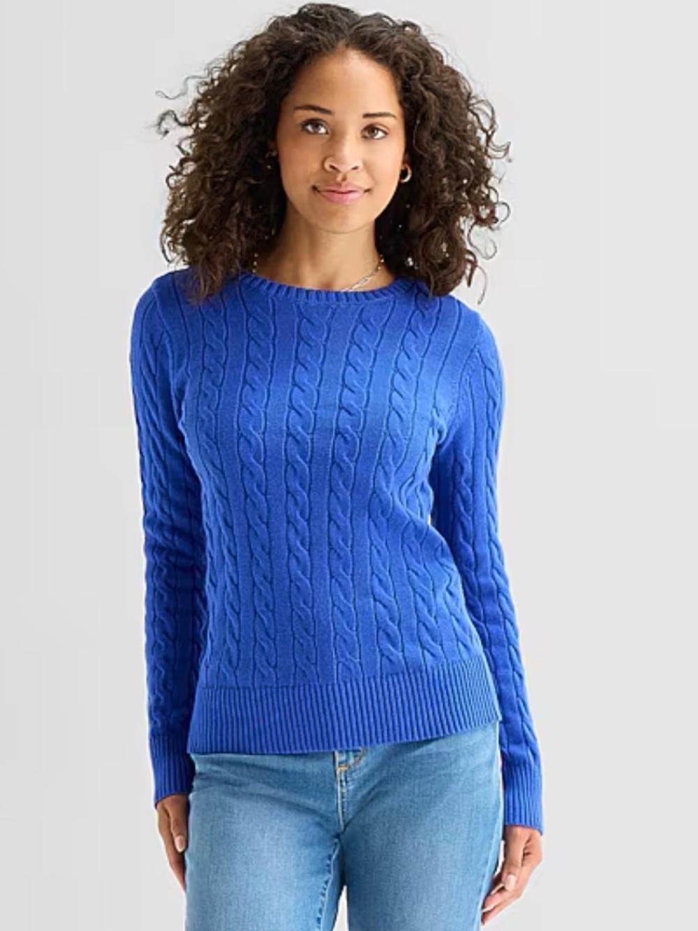 St. John's Bay Woman’s Classic Crew Neck Long Sleeve Cable Knit Pullover Sweater